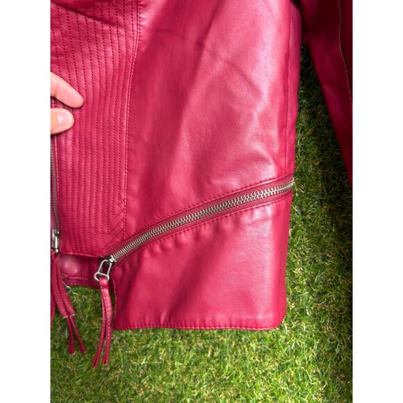 NWT Lulus Up on a Tuesday Vegan Leather Jacket Burgundy Moto Size M Medium - Picture 7 of 10